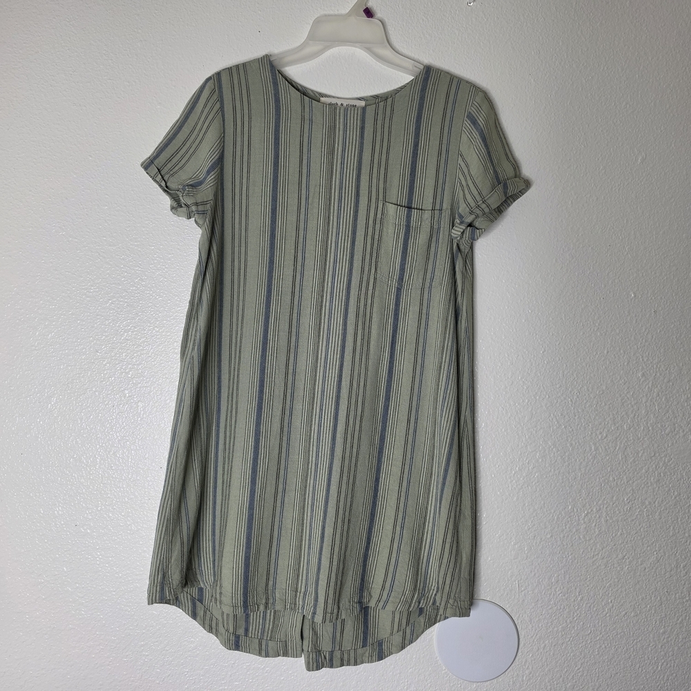 Cloth & Stone Striped Linen Blend Shift Dress Green And Blue Size S